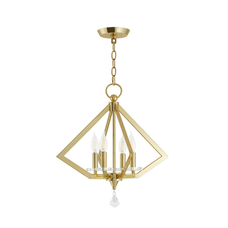 Lustre géométrique à 4 lumières avec détails en cristal Djanae, Laiton poli