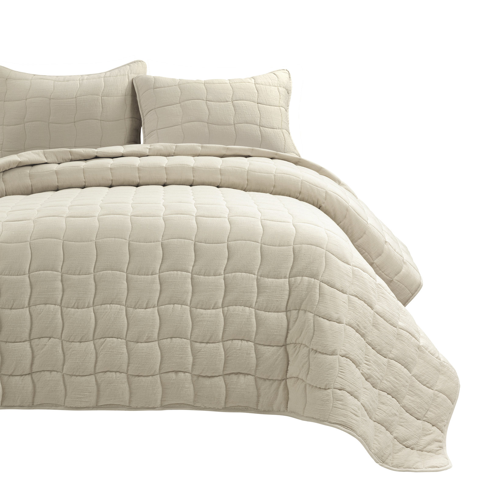 Cloud Gauze Quilt 3Pc Set, King Quilt + 2 King Shams, Beige