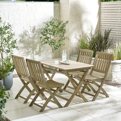 Ronja Outdoor Solid Wood Folding Table With 4 Ronja Dining Chairs - Modern Garden Patio Dining