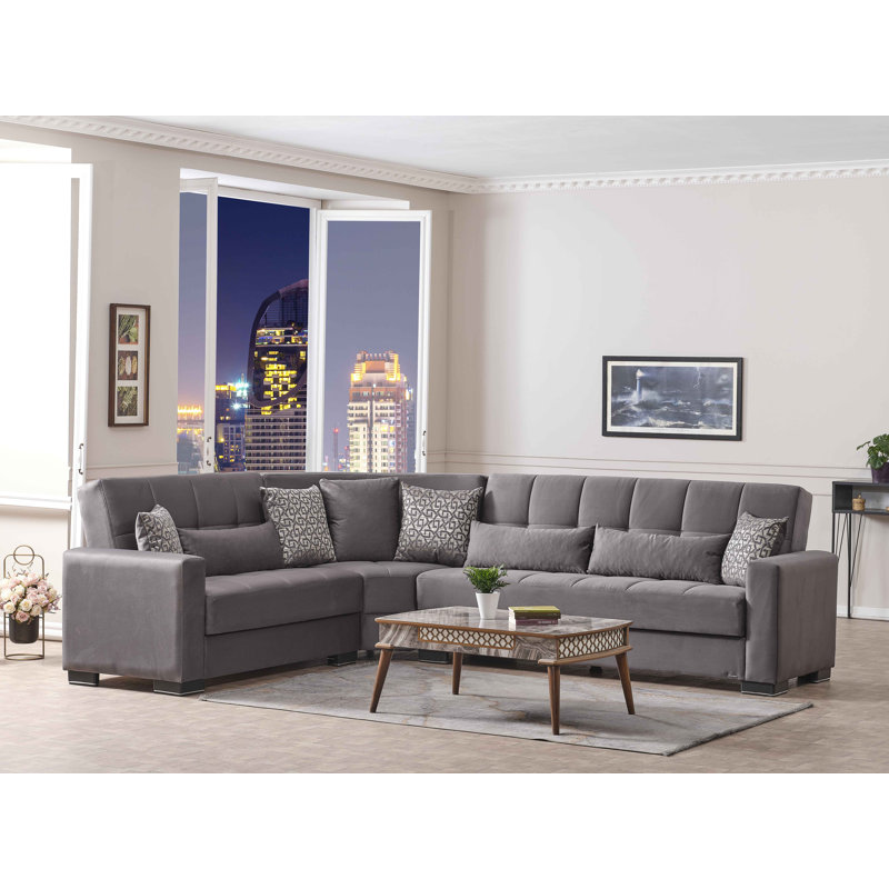  Cailum Legacy 224” Convertible Sectional Sofa Bed with Storage – Firm Support L-Shaped Sleeper Sectional for Small Spaces