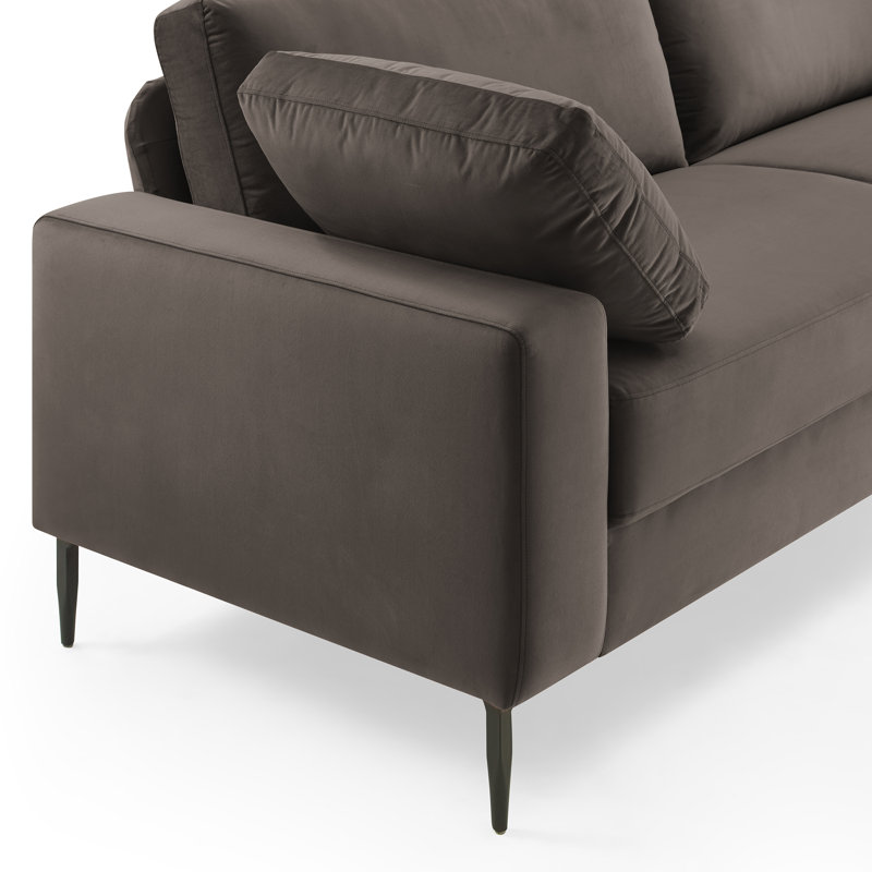 Etta 214.1Cm Velvet Square Arms Sofa, Grey Velvet