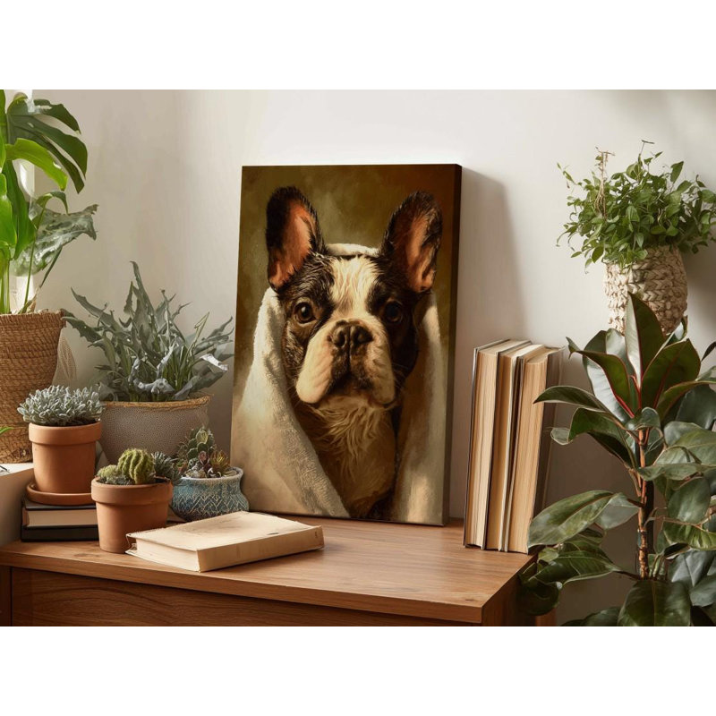 Art sur toile Renaissance Boston Terrier: Portrait d'un chien maussade en serviette, H 24 po x l 16 po