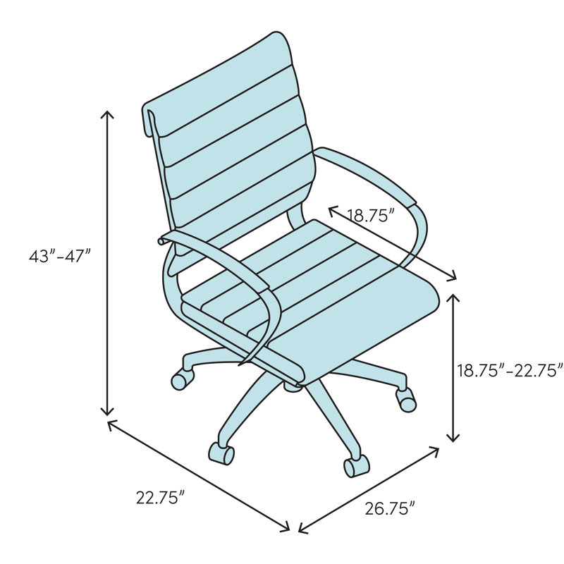 Chaise de bureau en similicuir Rusank, 21", Noir