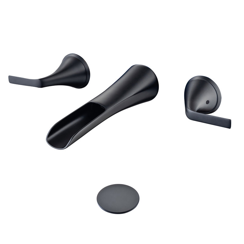 Robinet de salle de bain mural avec drain Waterfall, Noir