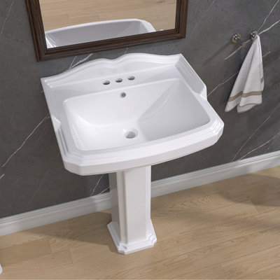 Lavabo de salle de bain piédestal rectangulaire avec trop-plein 23 po ZEAFIVE
