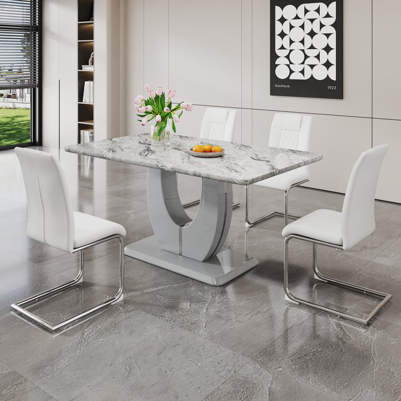 Ensemble repas 5 pièces Kimara, Blanc, Ensemble de cinq pièces : table, quatre chaises