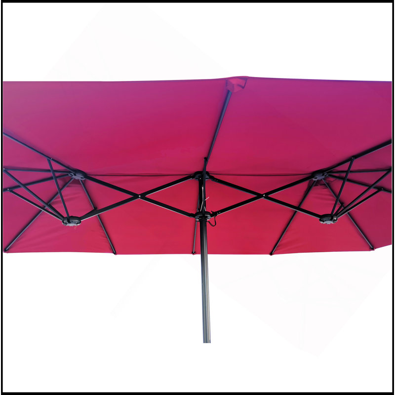 Très grand parasol extérieur imperméable de 15 pi x 9 pi à double face pour table de marché avec parasols à manivelle et à vent pour terrasse de jardin