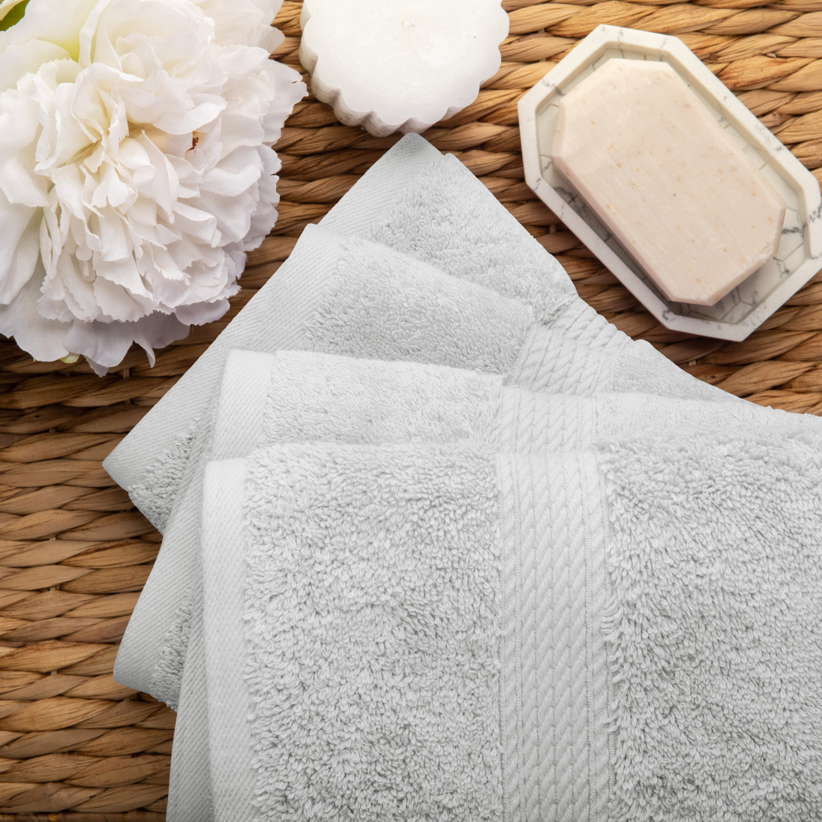 Egyptian Cotton Hand Towels, Silver