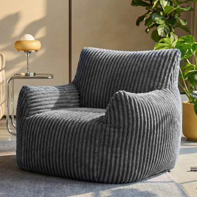 41" Oversized Gray Corduroy Boneless Bean Bag Chair for Adults