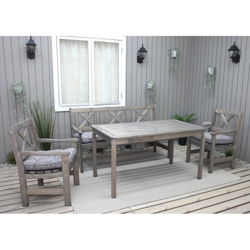 Destry 5 - Person Solid Wood Patio Dining Set Rectangular Table with Cushions Included, Light Grey