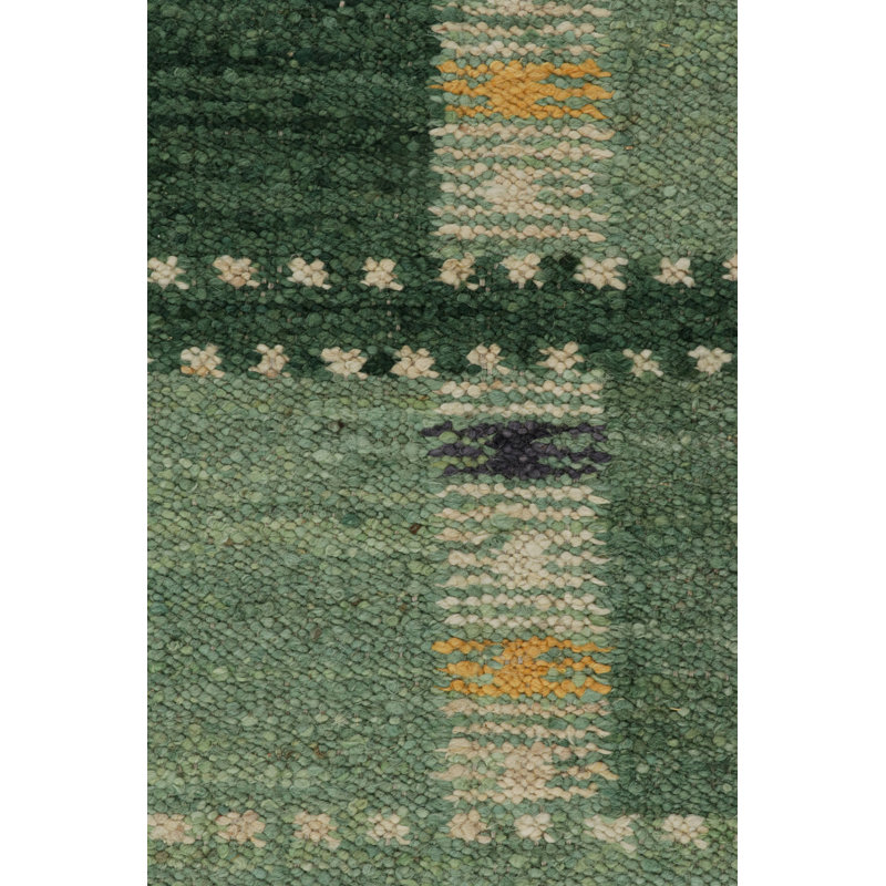 Rug & Kilim’S Scandinavian Rug In Green Tones, With Geometric Patterns, Rectangle 5' x 8'