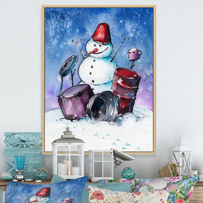 Décoration de Noël de bonhomme de neige jouant du tambour - Décoration murale traditionnelle sur toile