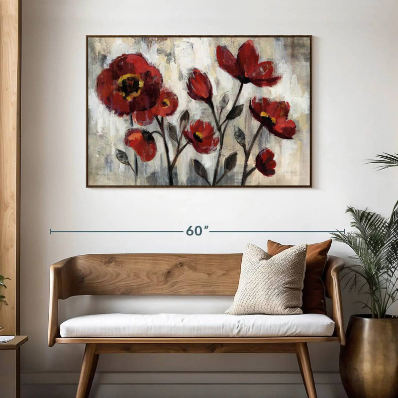Simplicité florale, 46 po x 31 po, Cadre flottant noyer