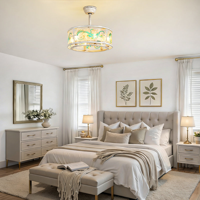 Ventilateur de plafond 20 po avec lumières et pales réversibles à 6 vitesses pour une utilisation domestique, Blanc patiné