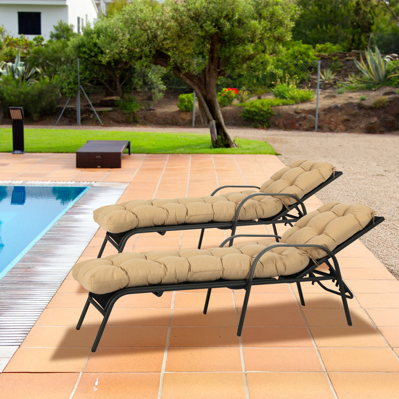 Outdoor Polyester Tufted Chaise Lounge Cushion, Brown