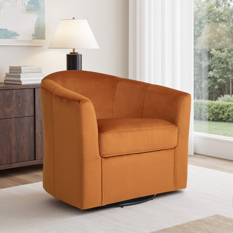 Upholstered Swivel Barrel Chair, Orange