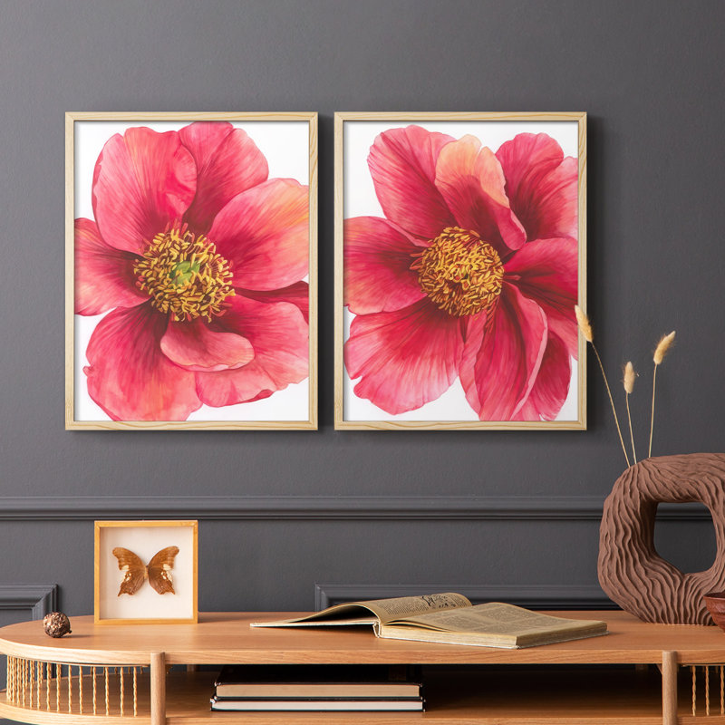 Pivoine arborescente I - impression encadrée de qualité supérieure - prête à être accrochée - aucun clou requis - aucun clou requis