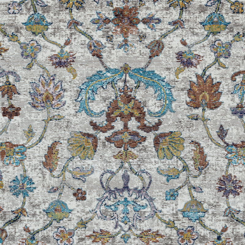 Tapis floral gris / bleu Gleaves, Rectangle 1 pi 10 po x 3 pi