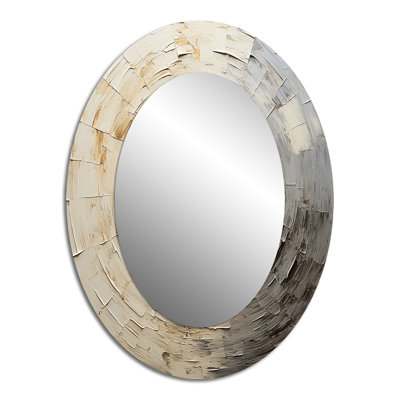 Grey Beige Meditative Movement - Large Oval Wall Mirror On Metal