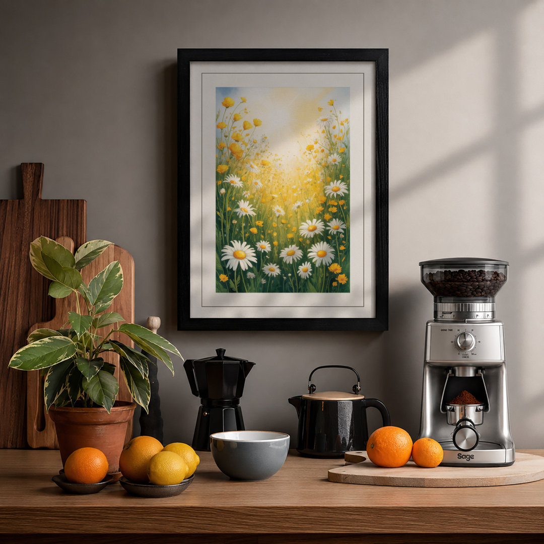 Sunlit Daisy Meadow Botanical - Framed Print