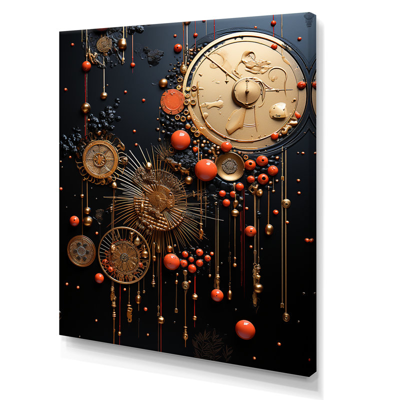 "Abstraction en spirale dorée et noire", Toile tendue, H 40 po x l 30 po x P 1,5 po