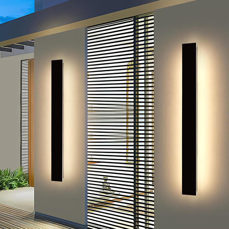 59" Modern Black Waterproof LED Linear Outdoor Wall Sconce for Exterior Porch or Garden, 1.7" H x 59" W x 4.72" D