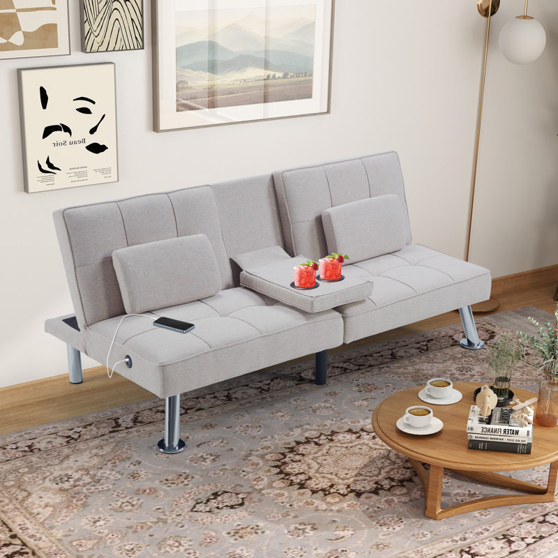 Canapé convertible et rembourré Jamilah, Microfibre beige