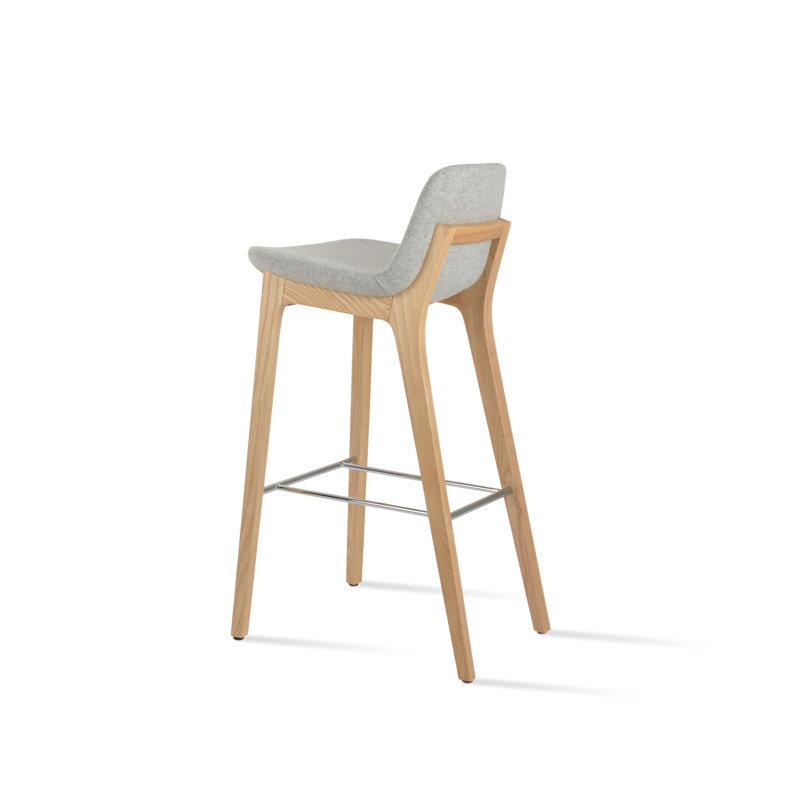 Tabouret de bar et de comptoir en bois de frêne naturel Pera, Outil de bar (siège d'une hauteur de 29 po), Laine argentée