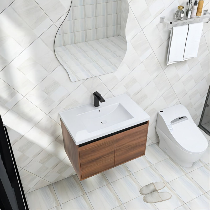 Meuble-lavabo mural simple 30 po avec comptoir en résine brun