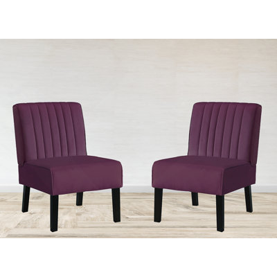 Mid Century Modern Accent Chairs Set Of 2 With Minimalist Design, Elegant Velvet Upholstery And Solid Wood Legs, Ideal For Living Room Or Bedroom, Eggplant