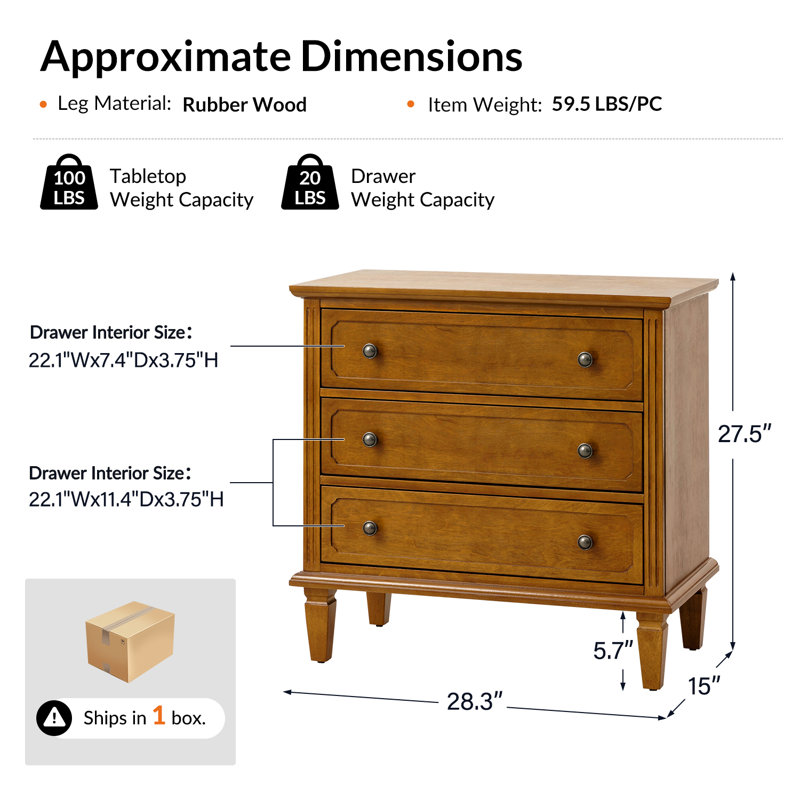 Table de bout transitionnelle à 3 tiroirs avec prise intégrée et pieds en bois massif Amberlyn, Gland