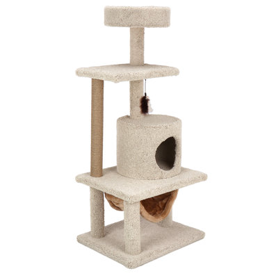 Kitty Quick 55-In Real Carpet Next Level Relaxation Wooden Cat Tree, Beige