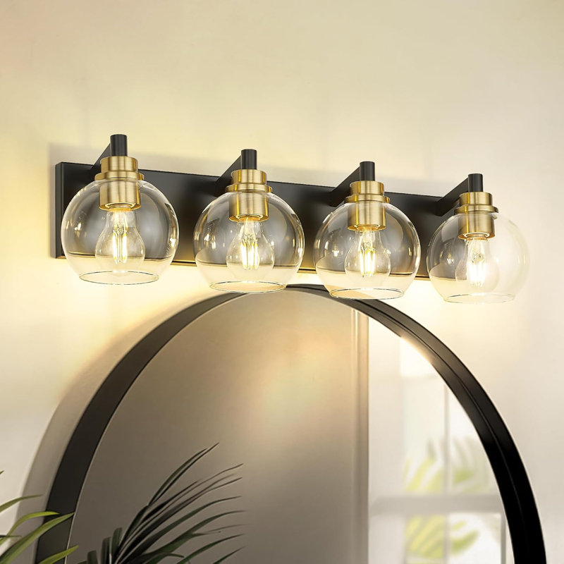 Luminaire de meuble-lavabo moderne, applique murale avec abat-jour en verre transparent, fixation réglable pour miroir, Doré