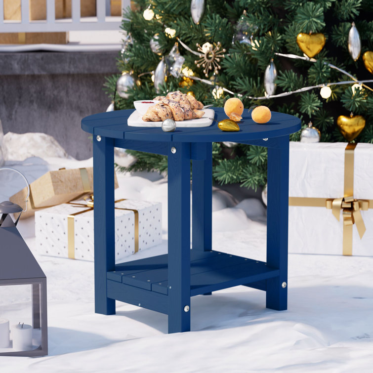 Harada 18 Inch Round Outdoor Side Table Adirondack Plastic/Resin Patio Side Table Weather Resistant End Table with Storage Shelf