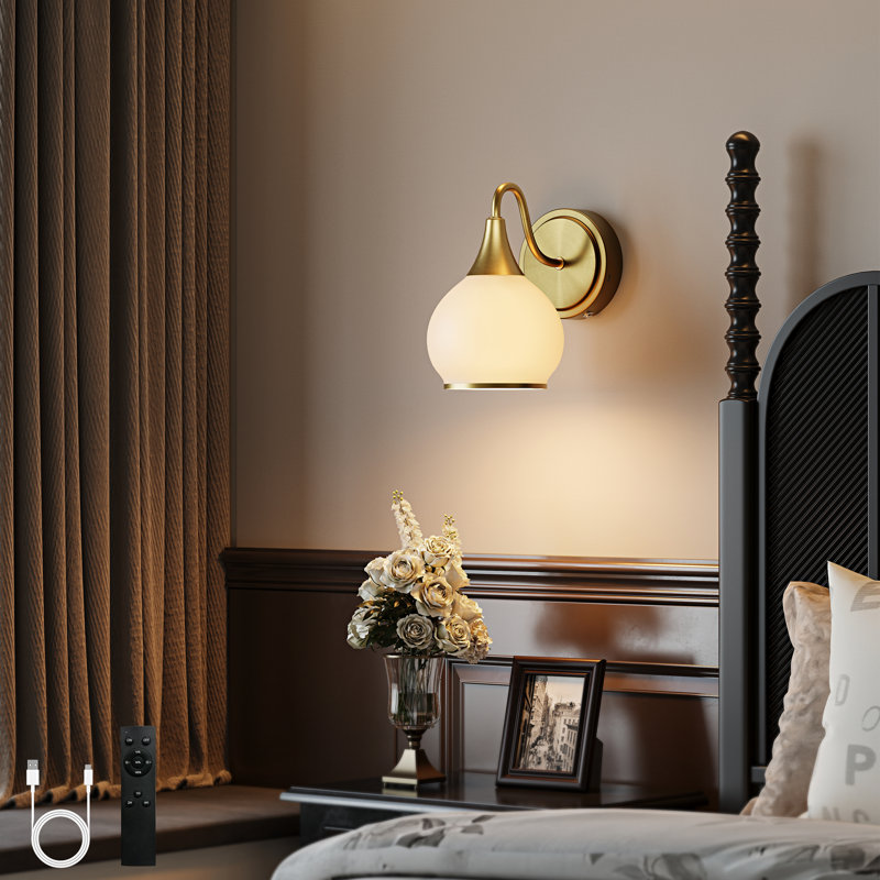 Modern Gold Rechargeable Armed Sconce With Remote & Bulb