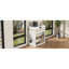 Table de salle à manger extensible à silhouette flottante avec plateau pliable et prise de courant, finition blanc crème