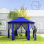 Abri de jardin escamotable de 13 pi x 13 pi, abri de jardin hexagonal avec filet en filet à 6 fermetures à glissière, tente d'événement avec cadre en acier robuste pour la fête de mariage dans le jardin, bleu foncé et noir