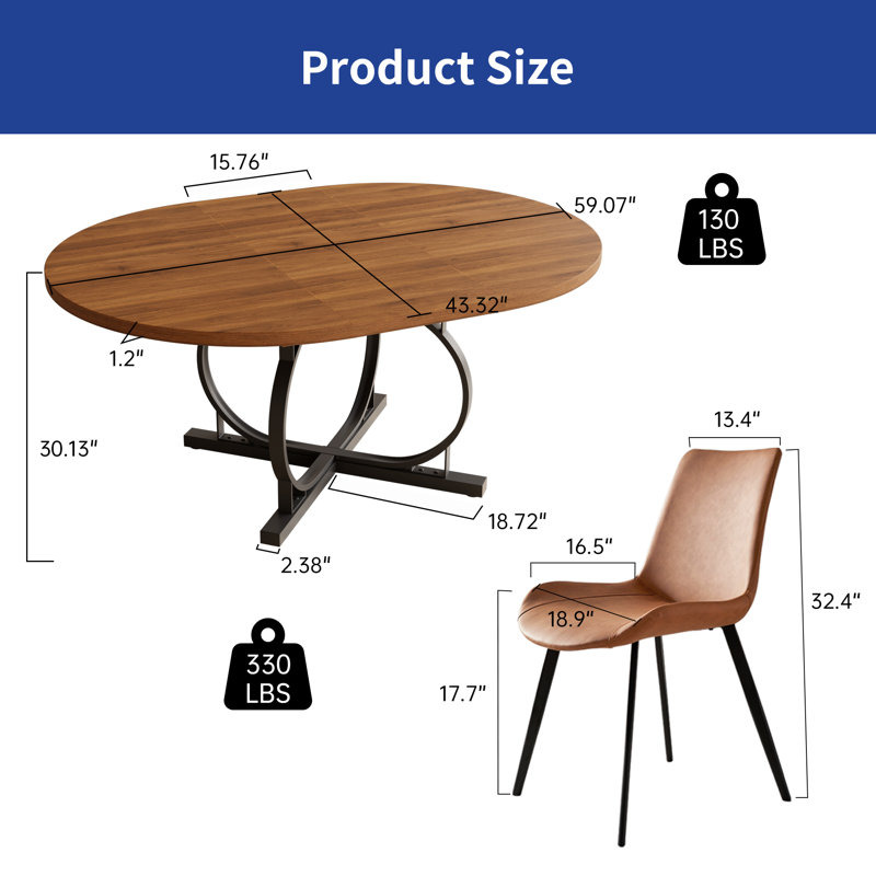 Ensemble de table de salle à manger ronde de 59 po Clanton, Brun, 7 pièces : table, 6 chaises, Brun