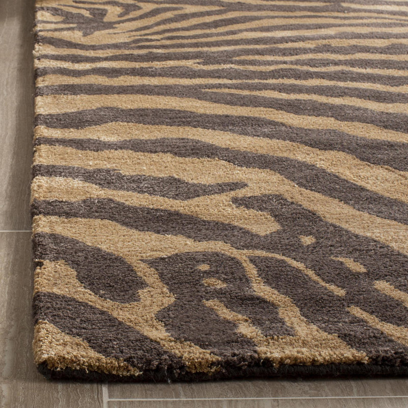 Tapis brun en viscose / laine / coton touffeté à la main Nonia, Rectangle 7 pi 6 po x 9 pi 6 po