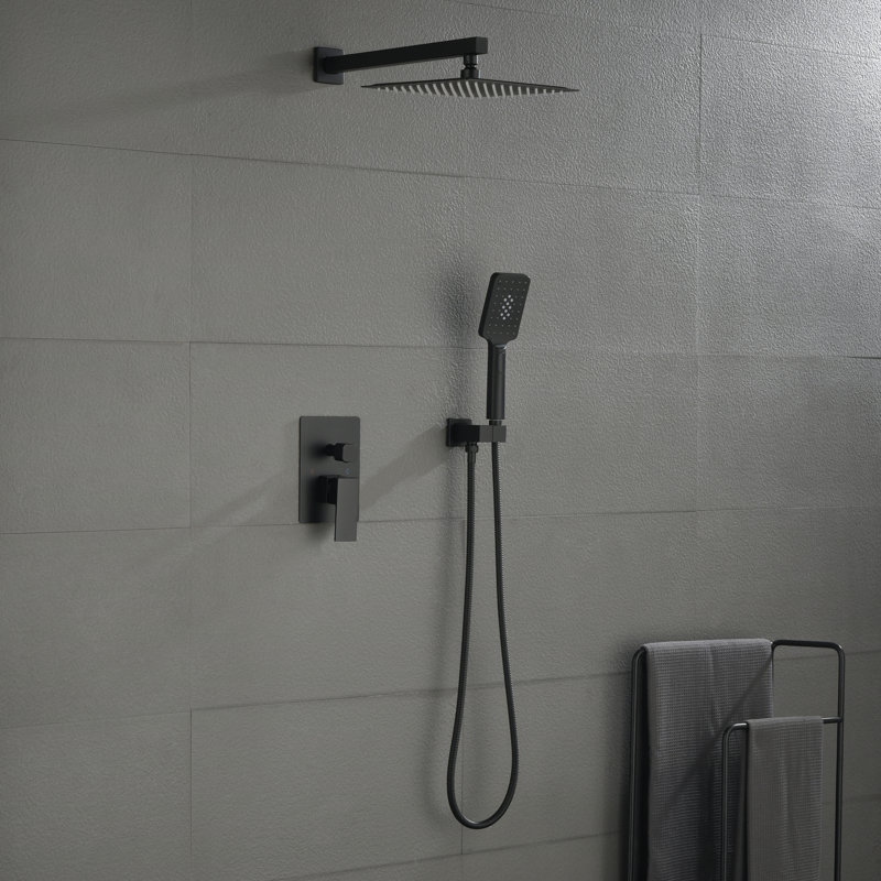 Pressure-Balanced 2-Function Shower System With Rough-In Valve With Mult-Function Handshower, Matte Black