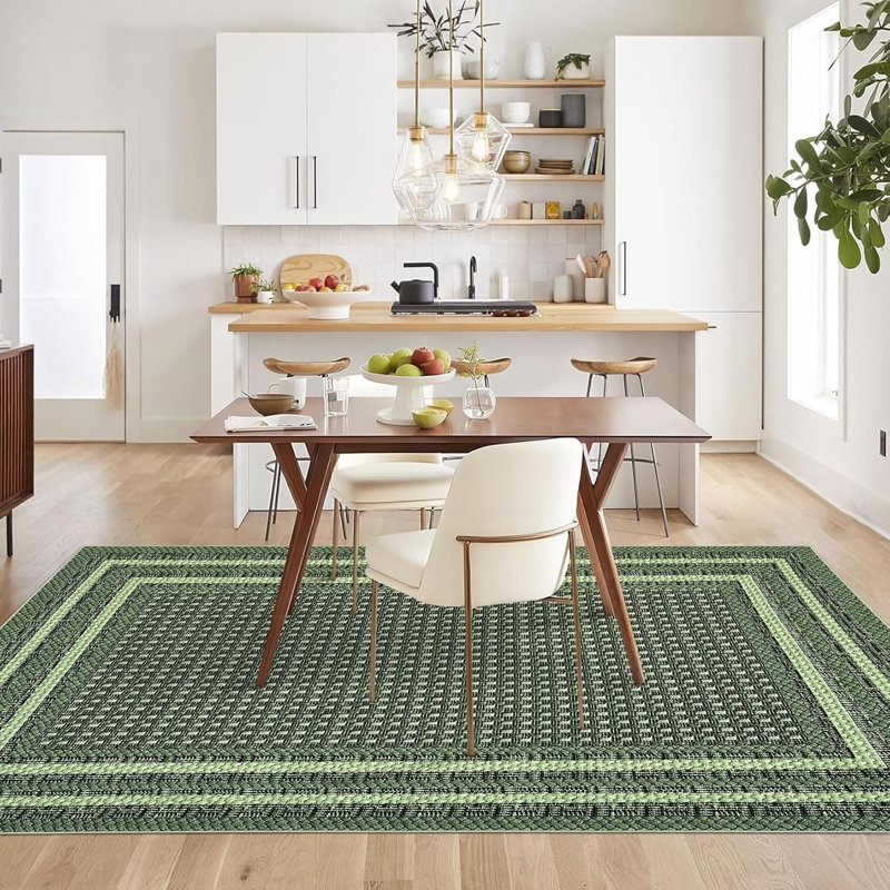 2x6 Kitchen Runner Rug – Non-Slip Modern Border, Soft Low Pile Carpet for Hallways, Entryways, Bathrooms, Laundry (Black/Grey)