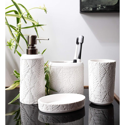 4-piece Bathroom Accessories Set Leaf White