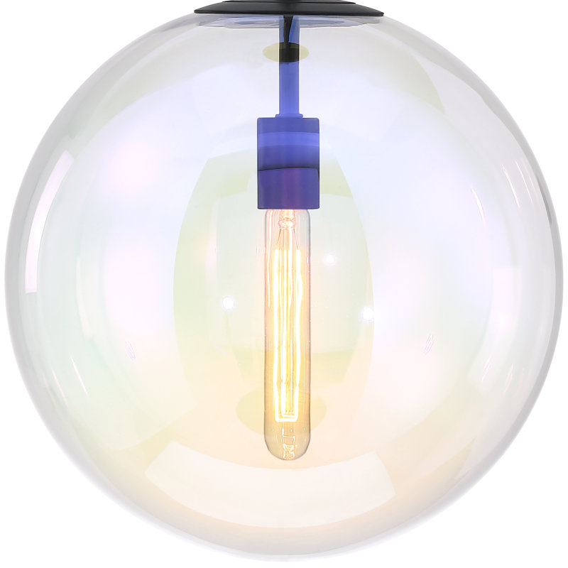 Luminaire suspendu 1 lumière Ricura, Noir mat, Bleu, 14,75 po x 14 po x 14 po