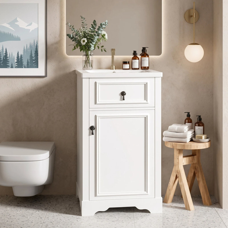 Ensemble de meuble-lavabo compact autoportant compact, Blanc