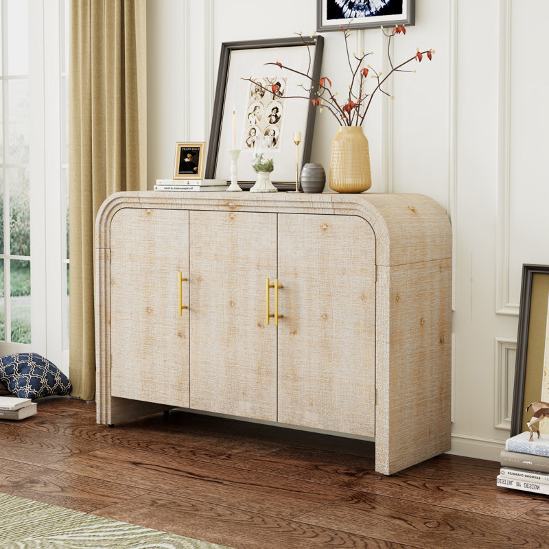 TREXM Retro Minimalist Curved Sideboard With Gold Handles And Adjustable Dividers For Living Room Or Dining Room 