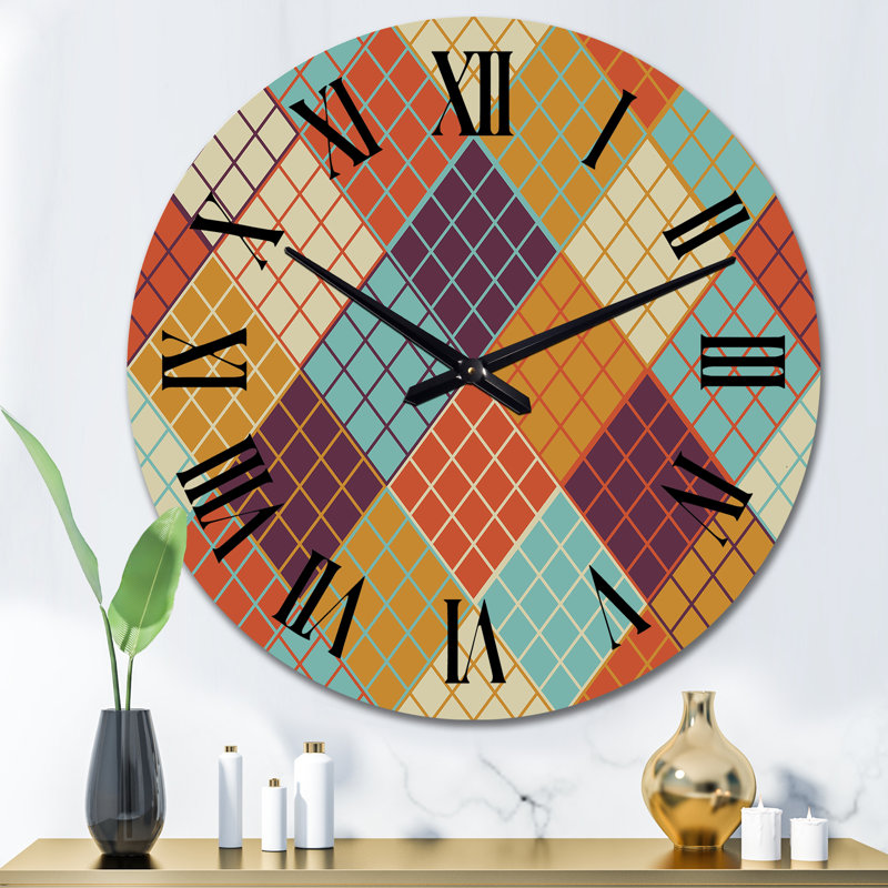 Multicolor Triangular Geometrics III - Patterned Wall Clock, Medium