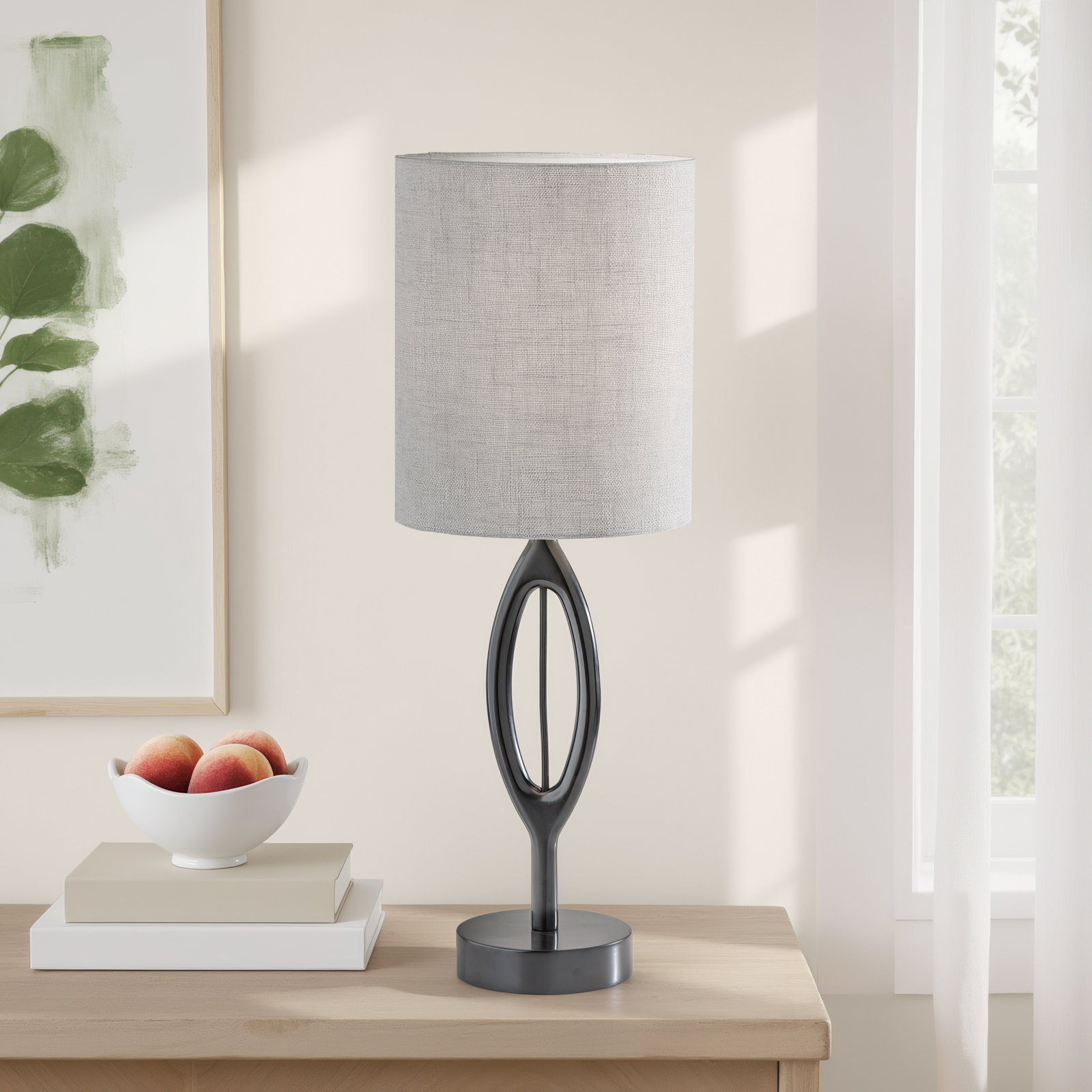 Osie Solid Wood Table Lamp, Black, Gray