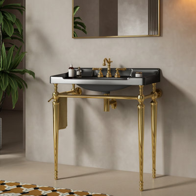 Meuble-lavabo simple, lavabo console, meuble-lavabo mural en céramique et pieds de support autoportants en acier inoxydable