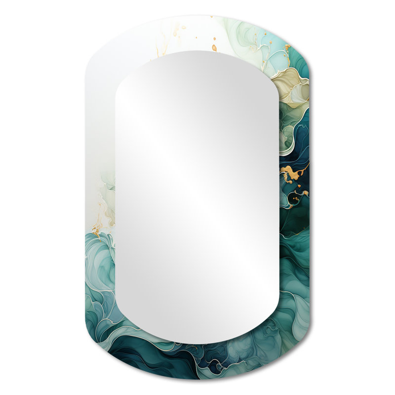 Dubay sarcelle or minimalisme sérénité en mouvement - miroir asymétrique minimaliste, miroir mural cylindrique bleu sarcelle, impression sur métal