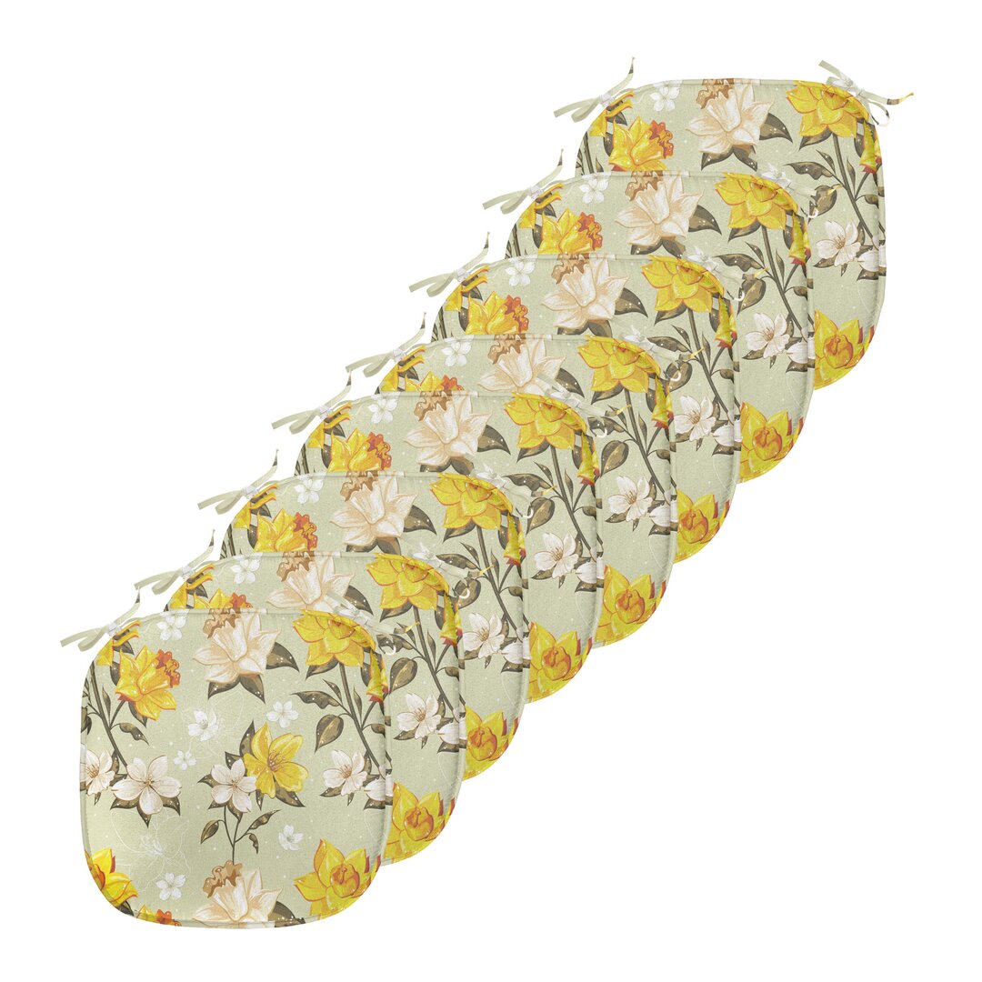 Kissen mit Riemen für Küchensitze, Floral Narcissus Ast, Yellow Khaki Creme